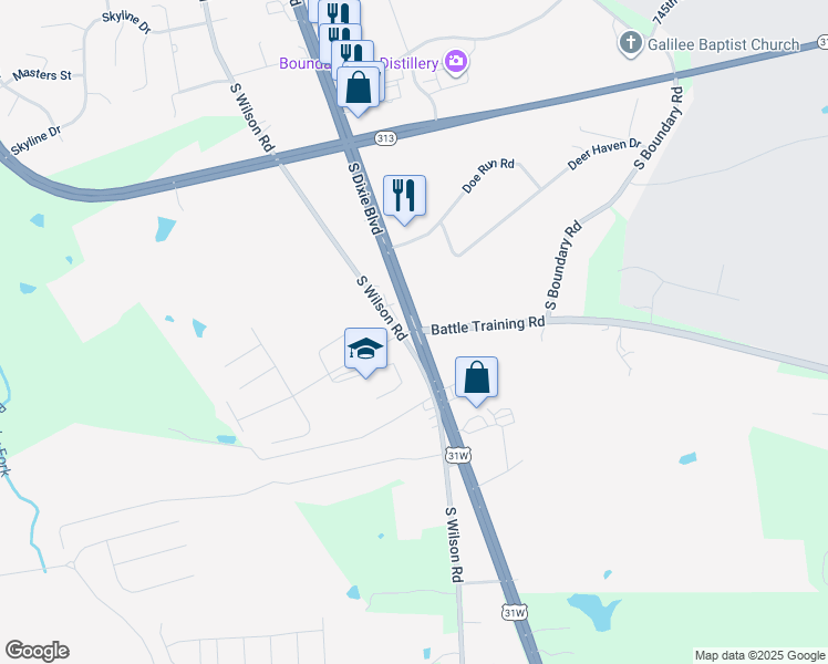 map of restaurants, bars, coffee shops, grocery stores, and more near North Dixie Highway in Radcliff
