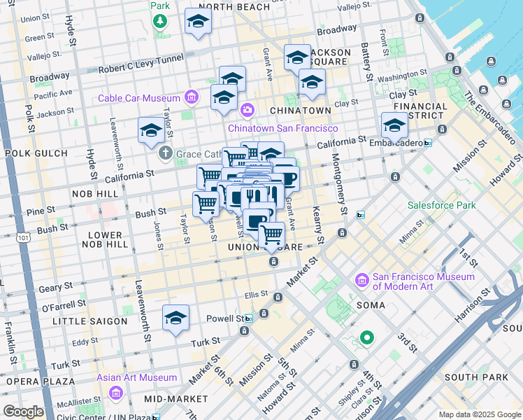 map of restaurants, bars, coffee shops, grocery stores, and more near in San Francisco