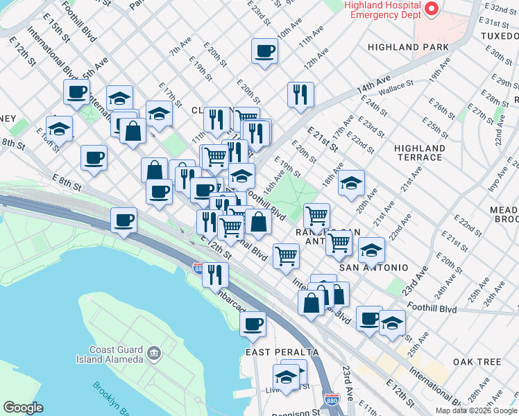 map of restaurants, bars, coffee shops, grocery stores, and more near 1540 16th Avenue in Oakland