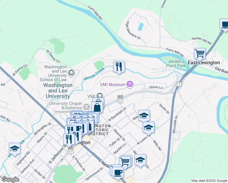 map of restaurants, bars, coffee shops, grocery stores, and more near Letcher Avenue in Lexington