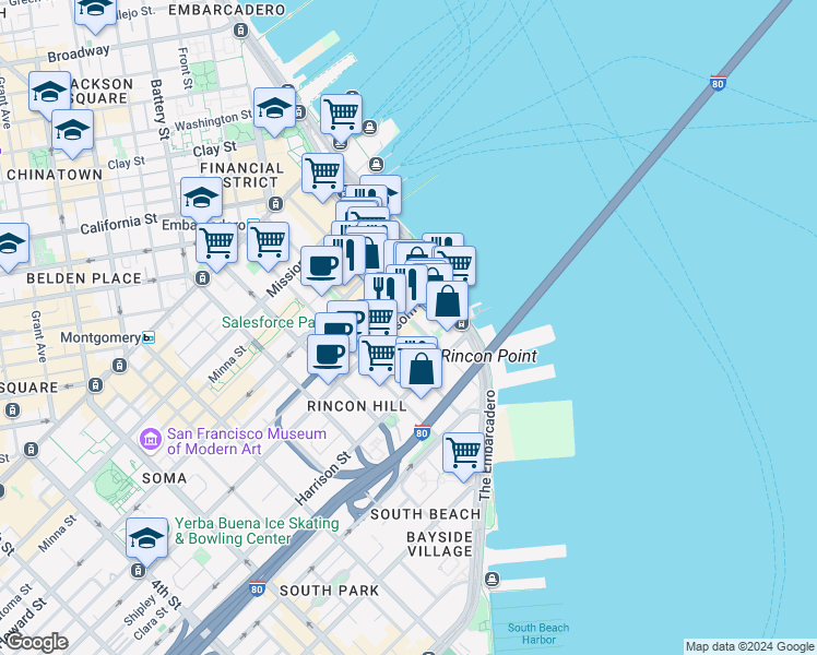 map of restaurants, bars, coffee shops, grocery stores, and more near in San Francisco
