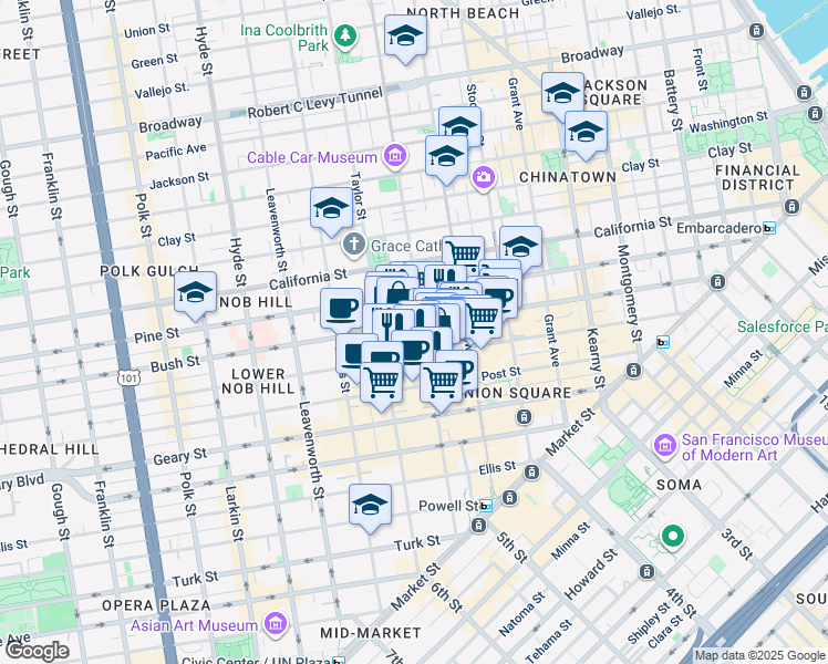 map of restaurants, bars, coffee shops, grocery stores, and more near in San Francisco