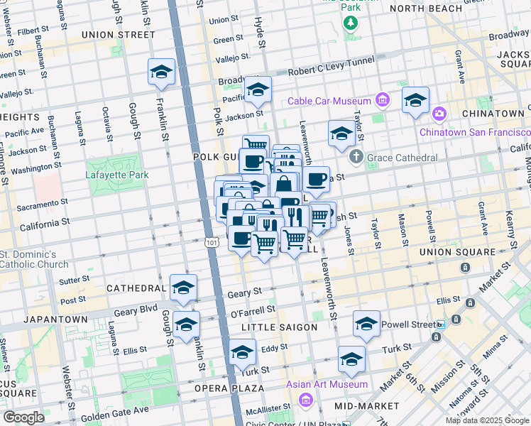 map of restaurants, bars, coffee shops, grocery stores, and more near in San Francisco