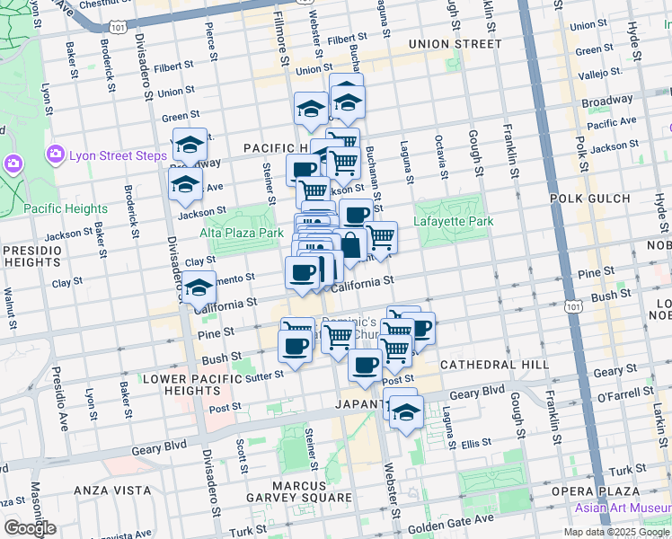 map of restaurants, bars, coffee shops, grocery stores, and more near in San Francisco
