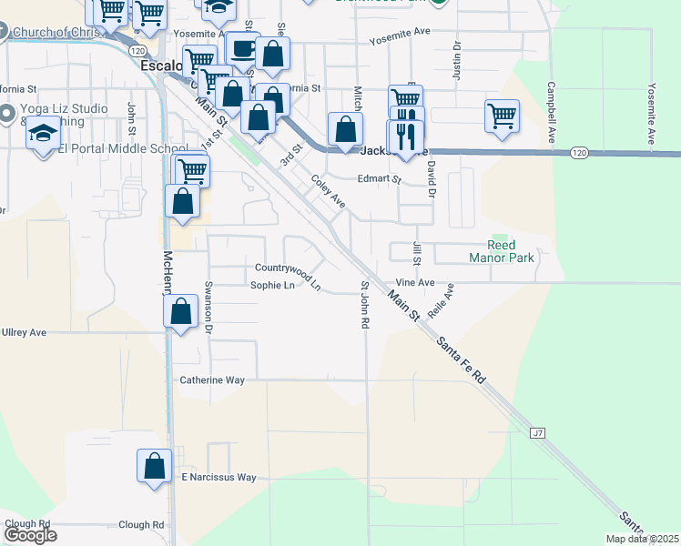 map of restaurants, bars, coffee shops, grocery stores, and more near 1977 Saint John Road in Escalon