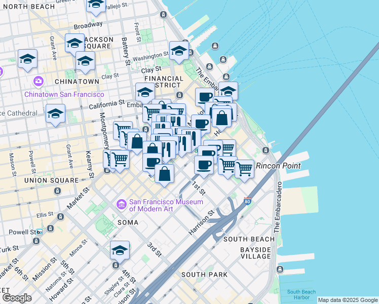 map of restaurants, bars, coffee shops, grocery stores, and more near in San Francisco