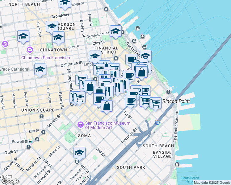 map of restaurants, bars, coffee shops, grocery stores, and more near in San Francisco