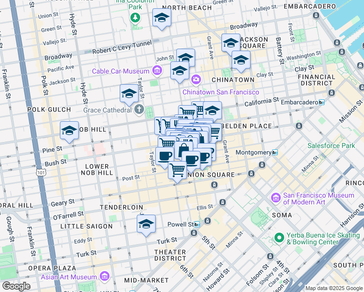 map of restaurants, bars, coffee shops, grocery stores, and more near in San Francisco