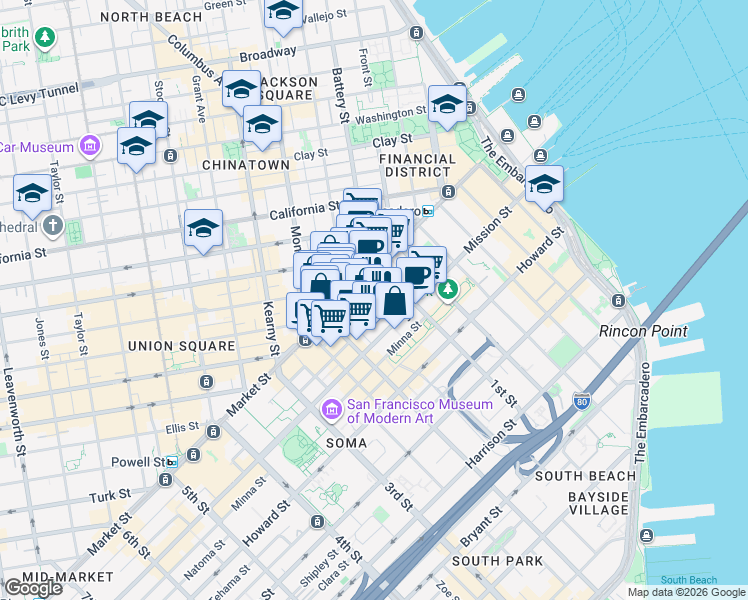 map of restaurants, bars, coffee shops, grocery stores, and more near 49 Stevenson Street in San Francisco