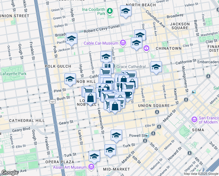 map of restaurants, bars, coffee shops, grocery stores, and more near in San Francisco