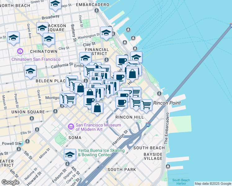 map of restaurants, bars, coffee shops, grocery stores, and more near in San Francisco