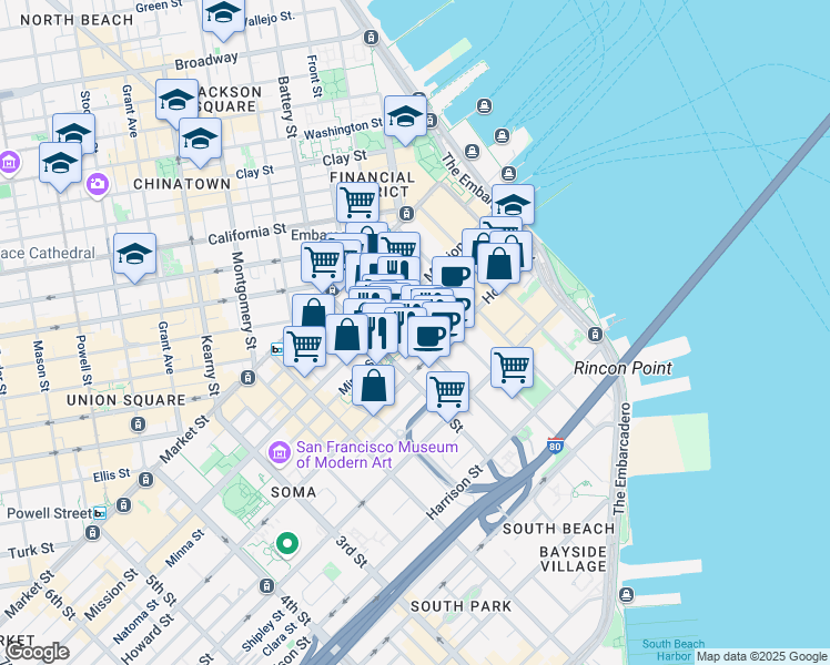 map of restaurants, bars, coffee shops, grocery stores, and more near in San Francisco