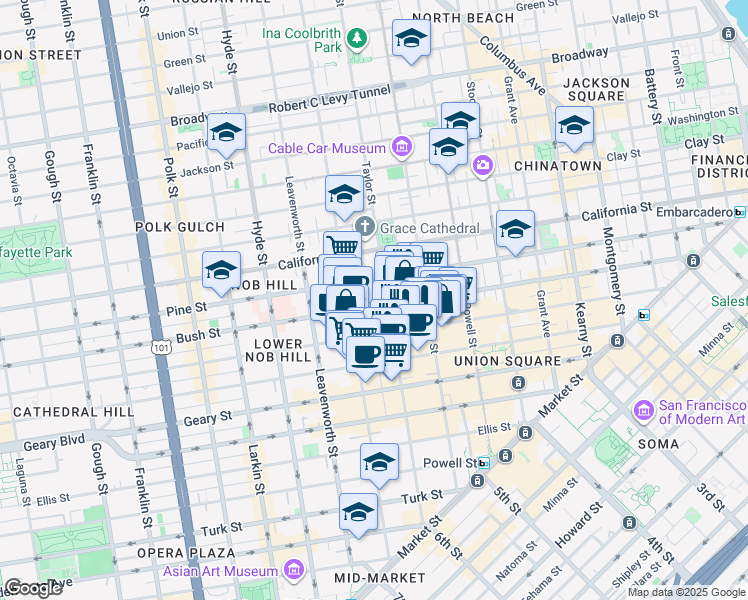 map of restaurants, bars, coffee shops, grocery stores, and more near in San Francisco