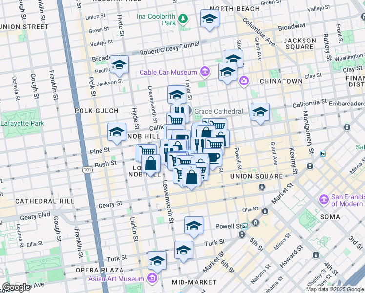 map of restaurants, bars, coffee shops, grocery stores, and more near in San Francisco
