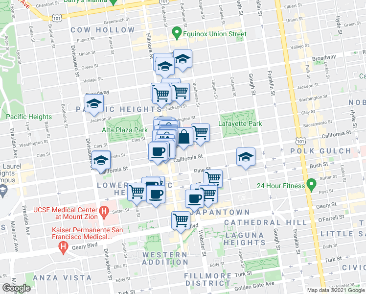 map of restaurants, bars, coffee shops, grocery stores, and more near in San Francisco