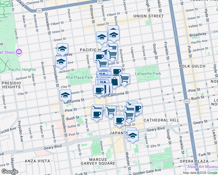 map of restaurants, bars, coffee shops, grocery stores, and more near in San Francisco