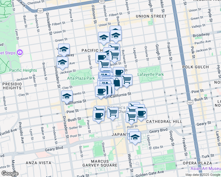 map of restaurants, bars, coffee shops, grocery stores, and more near in San Francisco