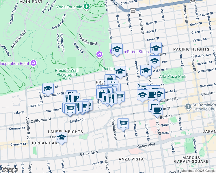map of restaurants, bars, coffee shops, grocery stores, and more near in San Francisco