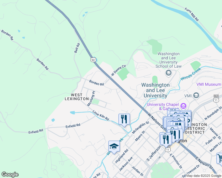 map of restaurants, bars, coffee shops, grocery stores, and more near 515 Borden Road in Lexington
