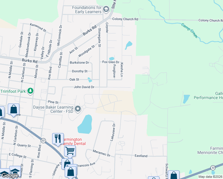 map of restaurants, bars, coffee shops, grocery stores, and more near 720 John David Drive in Farmington