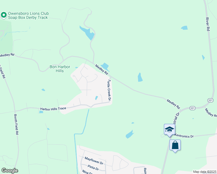 map of restaurants, bars, coffee shops, grocery stores, and more near 938 Turtle Creek Drive in Owensboro