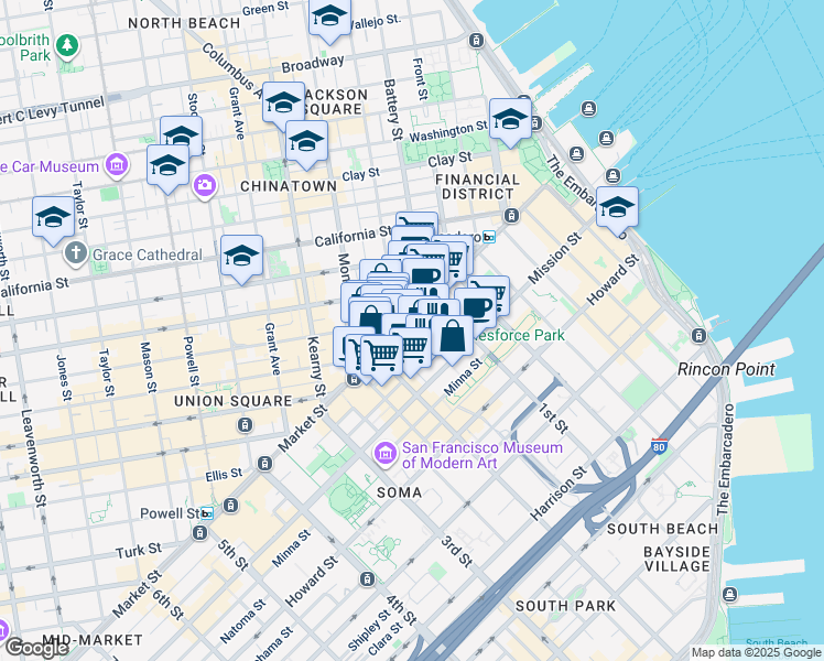 map of restaurants, bars, coffee shops, grocery stores, and more near in San Francisco