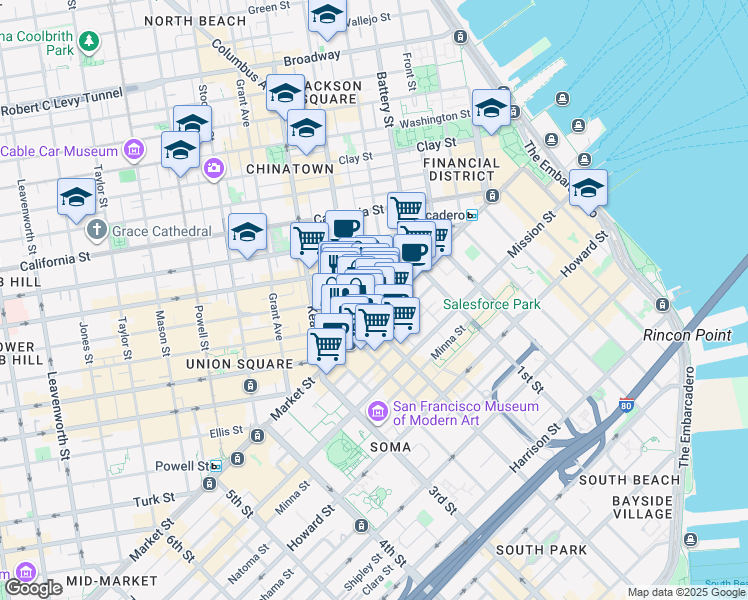 map of restaurants, bars, coffee shops, grocery stores, and more near in San Francisco
