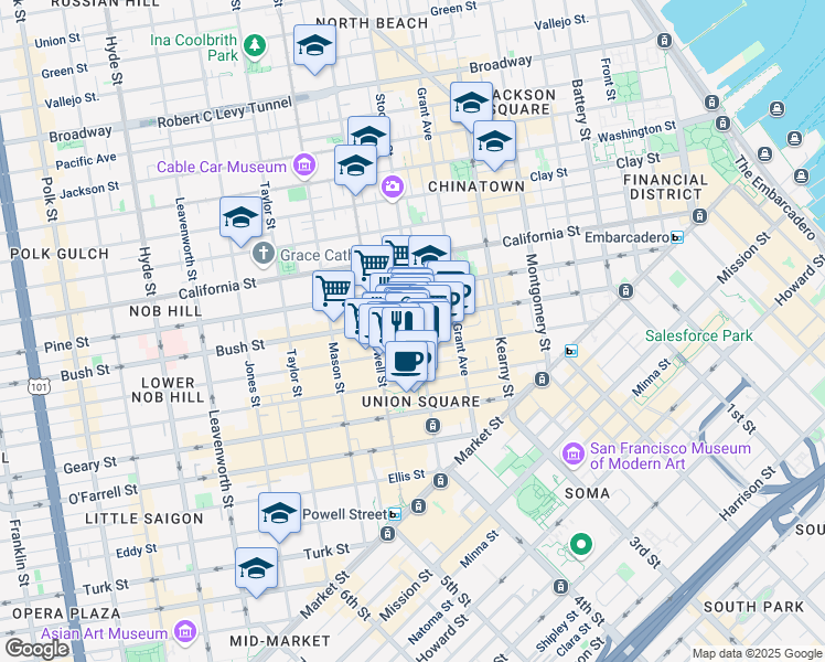 map of restaurants, bars, coffee shops, grocery stores, and more near in San Francisco