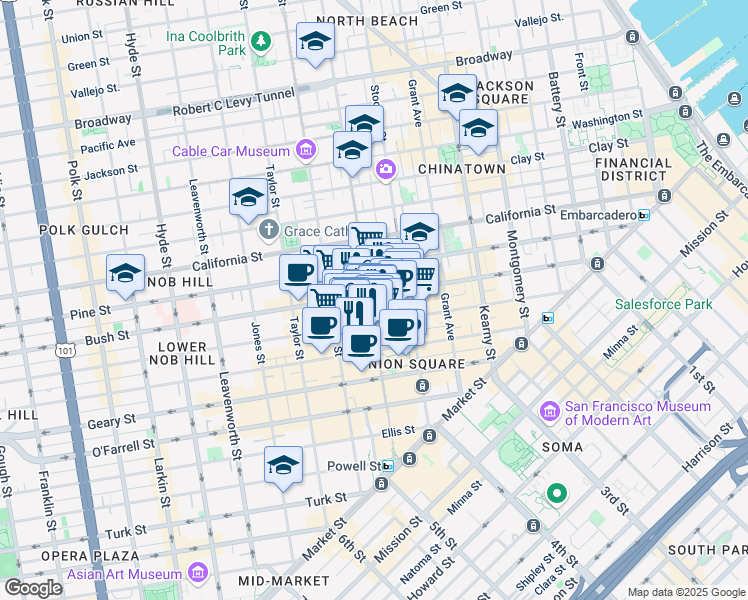 map of restaurants, bars, coffee shops, grocery stores, and more near in San Francisco