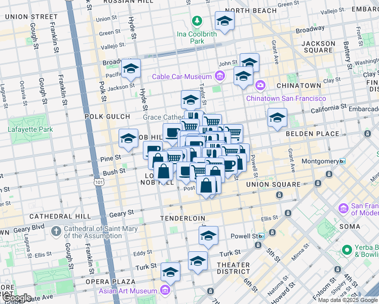 map of restaurants, bars, coffee shops, grocery stores, and more near in San Francisco