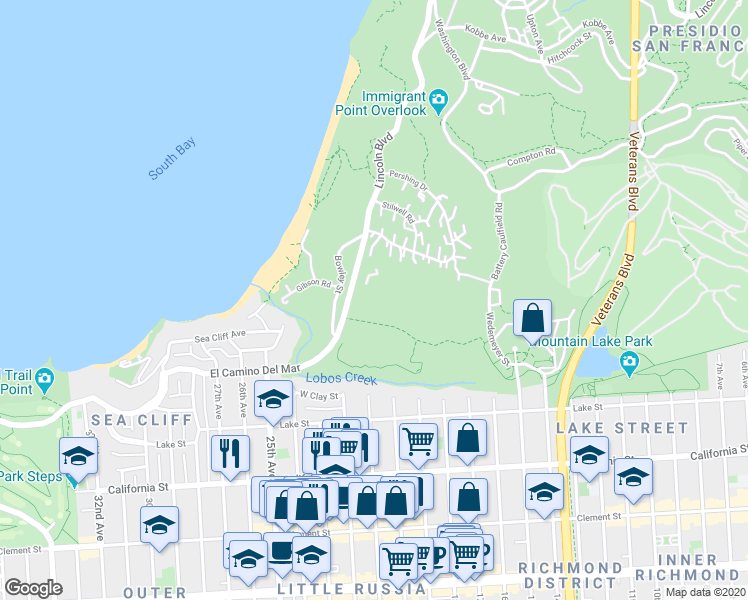 map of restaurants, bars, coffee shops, grocery stores, and more near 2641 Brooks Street in San Francisco