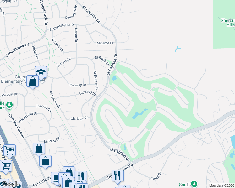 map of restaurants, bars, coffee shops, grocery stores, and more near 555 Cambrian Way in Danville
