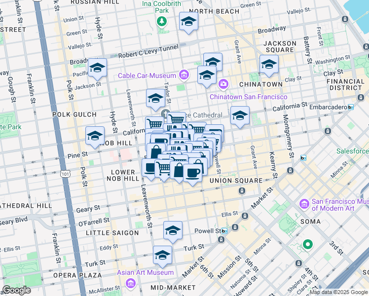 map of restaurants, bars, coffee shops, grocery stores, and more near in San Francisco