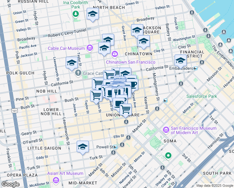 map of restaurants, bars, coffee shops, grocery stores, and more near in San Francisco
