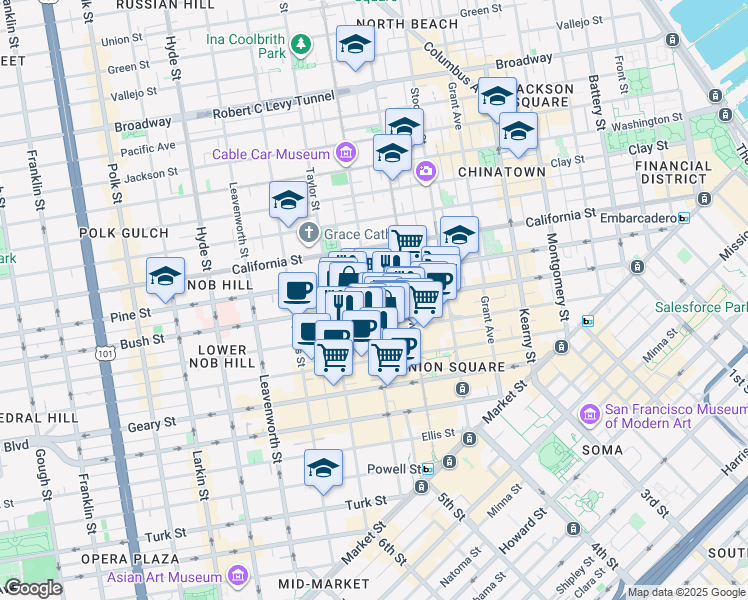 map of restaurants, bars, coffee shops, grocery stores, and more near in San Francisco