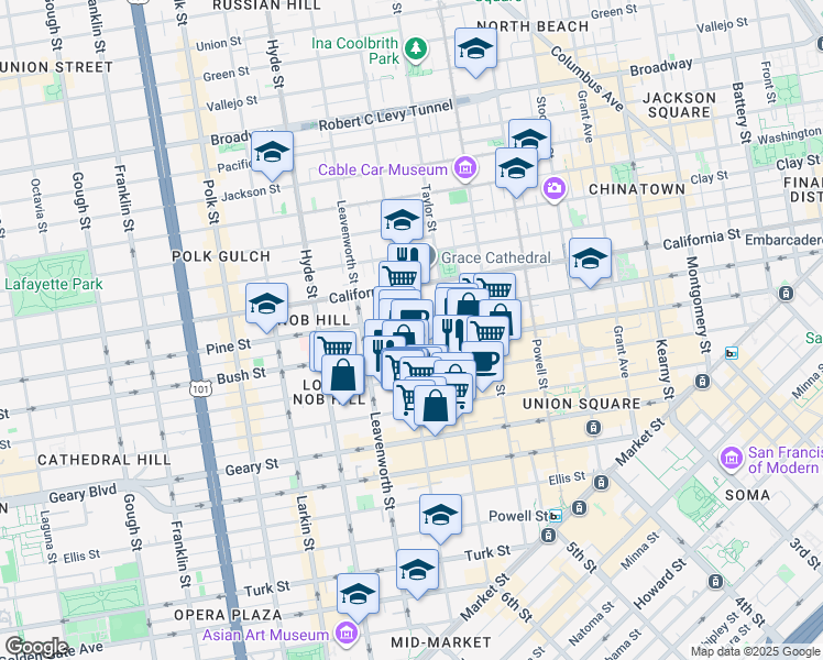map of restaurants, bars, coffee shops, grocery stores, and more near in San Francisco
