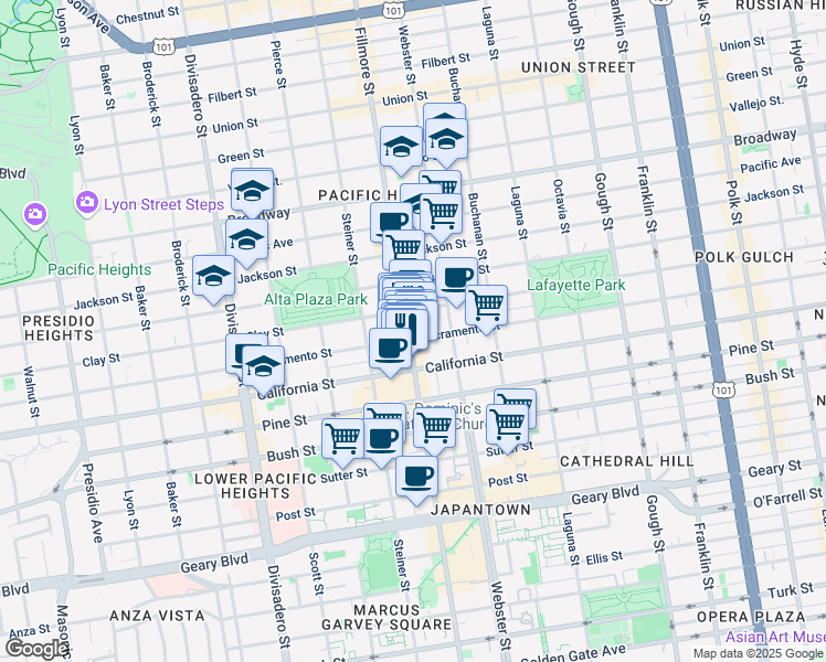 map of restaurants, bars, coffee shops, grocery stores, and more near in San Francisco