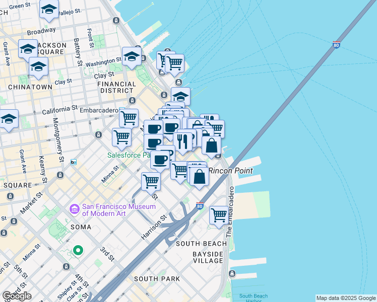 map of restaurants, bars, coffee shops, grocery stores, and more near in San Francisco