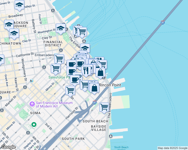 map of restaurants, bars, coffee shops, grocery stores, and more near in San Francisco