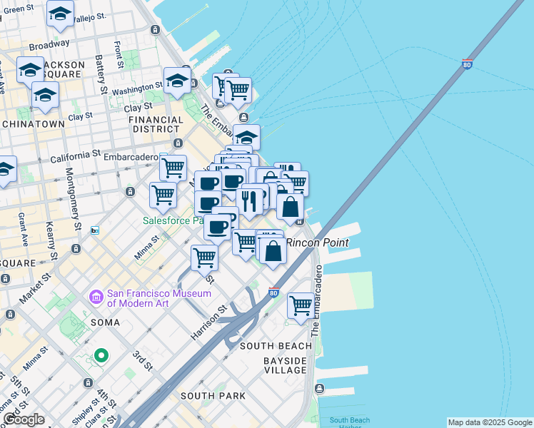 map of restaurants, bars, coffee shops, grocery stores, and more near in San Francisco