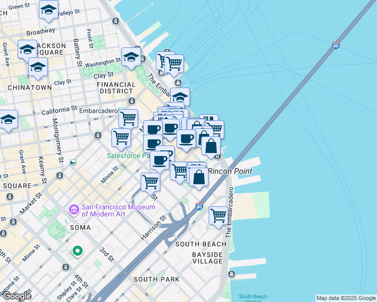 map of restaurants, bars, coffee shops, grocery stores, and more near in San Francisco