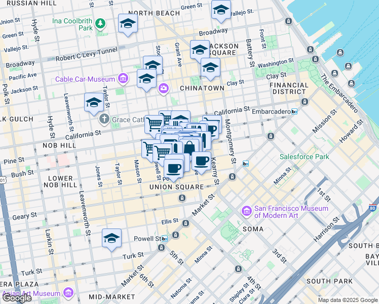 map of restaurants, bars, coffee shops, grocery stores, and more near 272 Post Street in San Francisco