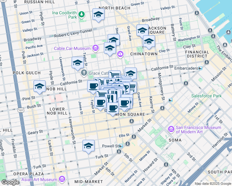 map of restaurants, bars, coffee shops, grocery stores, and more near in San Francisco