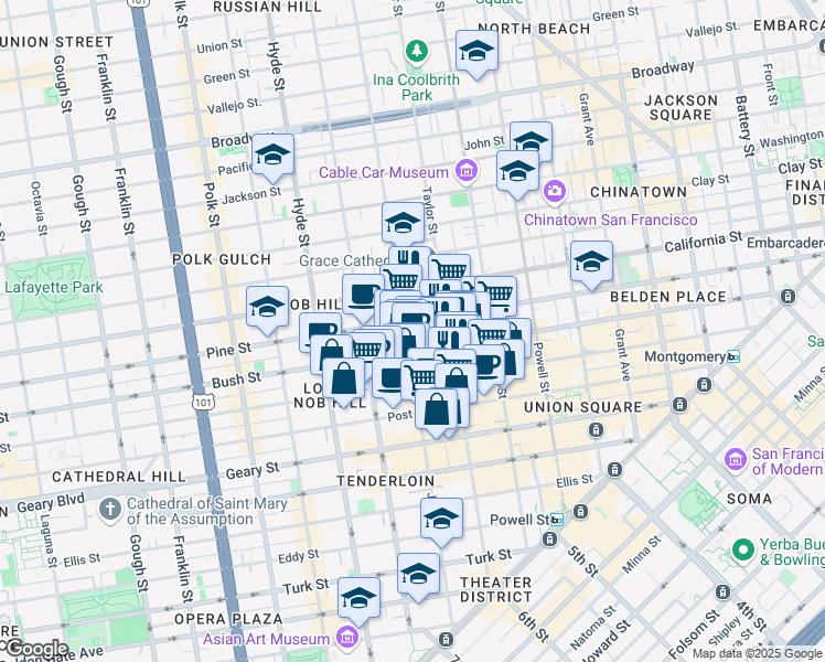 map of restaurants, bars, coffee shops, grocery stores, and more near in San Francisco