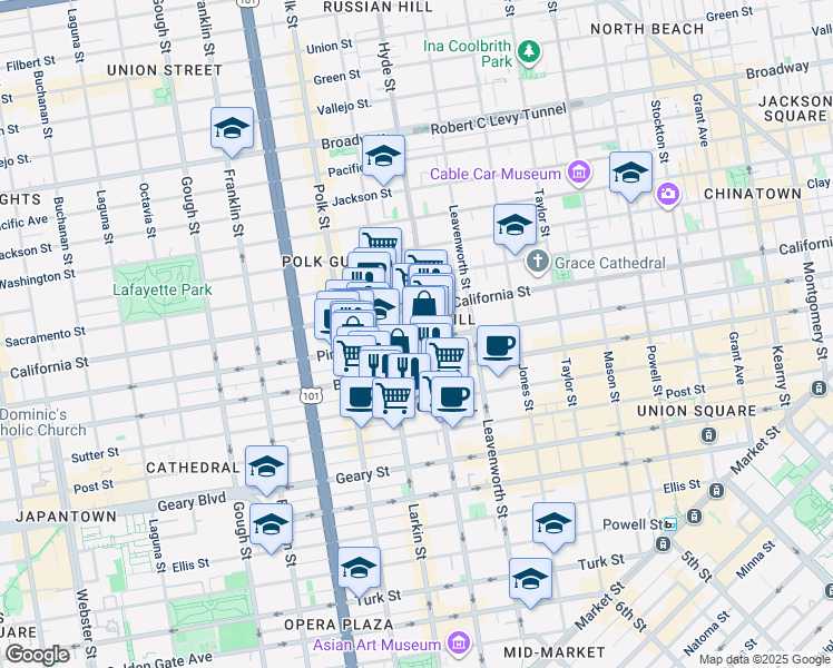 map of restaurants, bars, coffee shops, grocery stores, and more near in San Francisco
