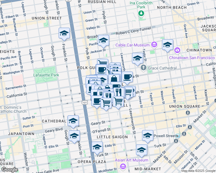 map of restaurants, bars, coffee shops, grocery stores, and more near in San Francisco