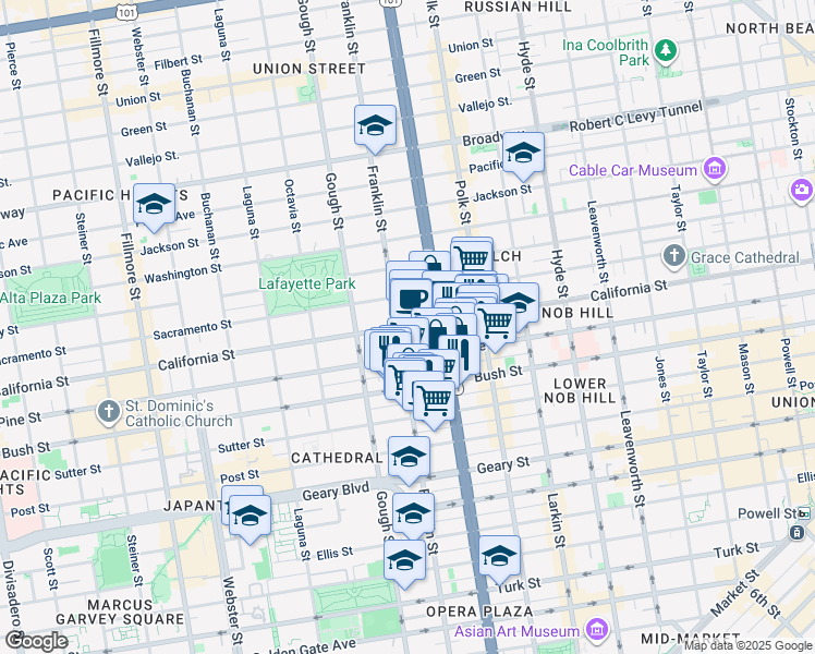map of restaurants, bars, coffee shops, grocery stores, and more near in San Francisco
