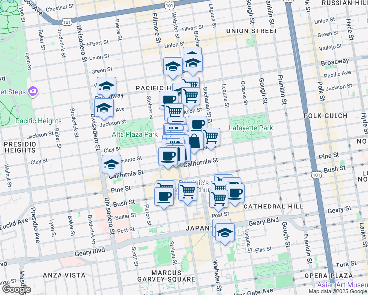 map of restaurants, bars, coffee shops, grocery stores, and more near in San Francisco