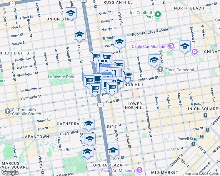 map of restaurants, bars, coffee shops, grocery stores, and more near in San Francisco