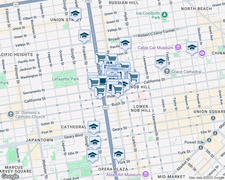 map of restaurants, bars, coffee shops, grocery stores, and more near in San Francisco